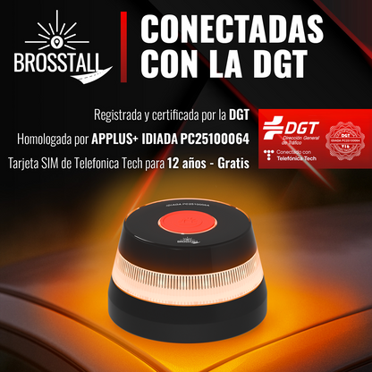 Comprar baliza V16 Brosstall homologada y conectada con la DGT, SIM Telefónica Tech gratis por 12 años y certificación IDIADA PC25030244
