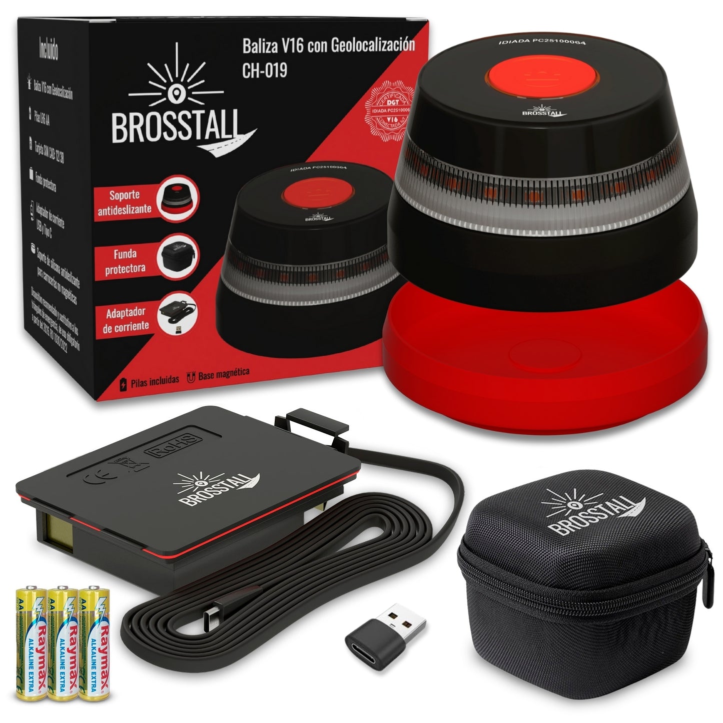 Comprar baliza V16 Brosstall con geolocalización homologada por la DGT y accesorios incluidos