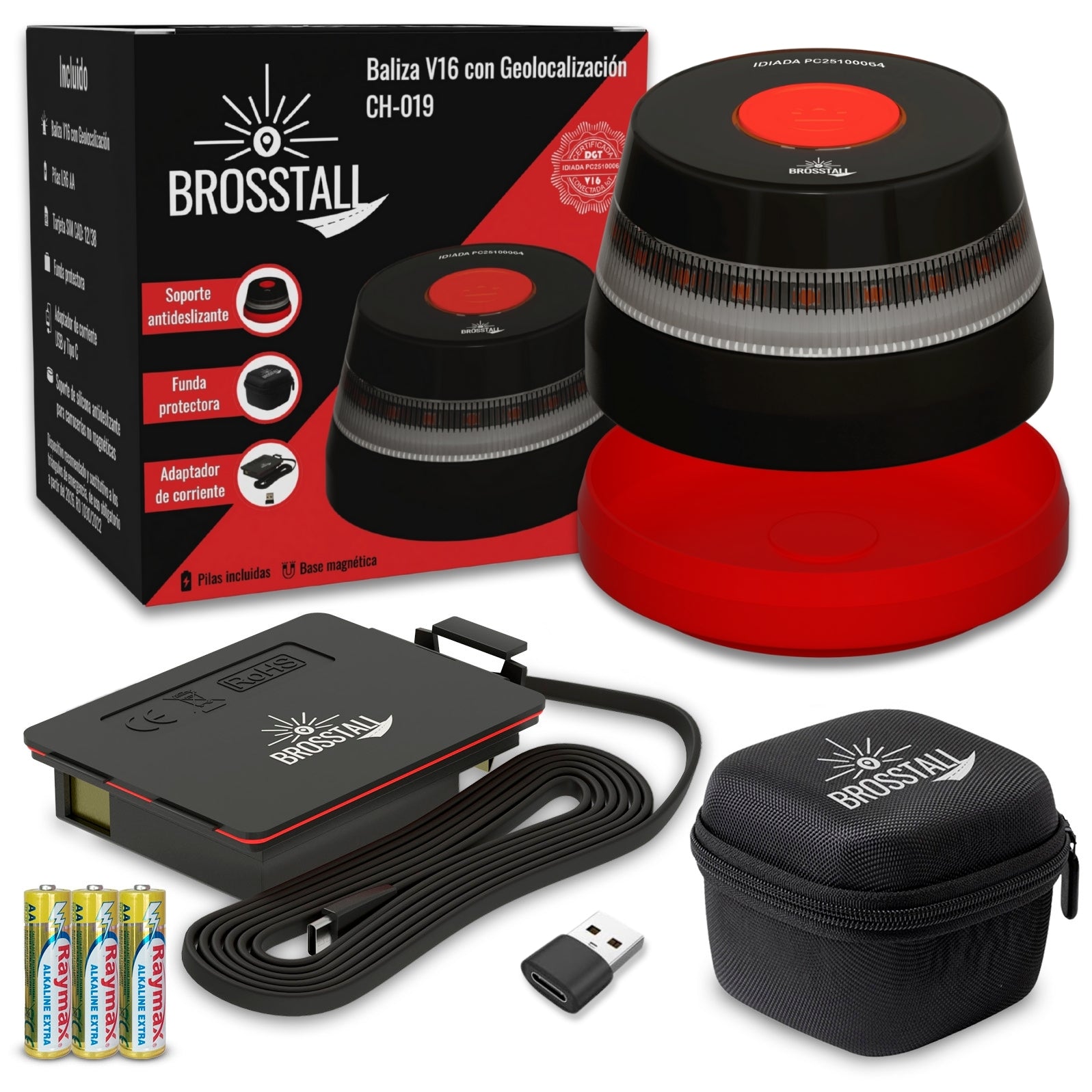 Comprar baliza V16 Brosstall con geolocalización homologada por la DGT y accesorios incluidos